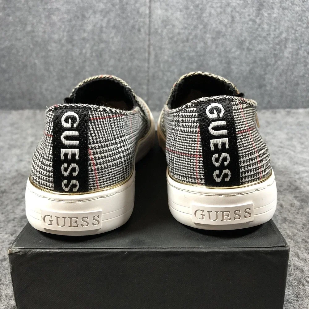 GUESS Slip On‎ Shoes Womens 8.5 Gray Plaid Textile Sneakers GFGGLADIS12